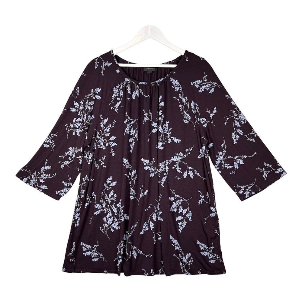 J JILL WEAREVER‎ COLLECTION Long Tunic Top Womens Size 2X Wine Periwinkle Floral